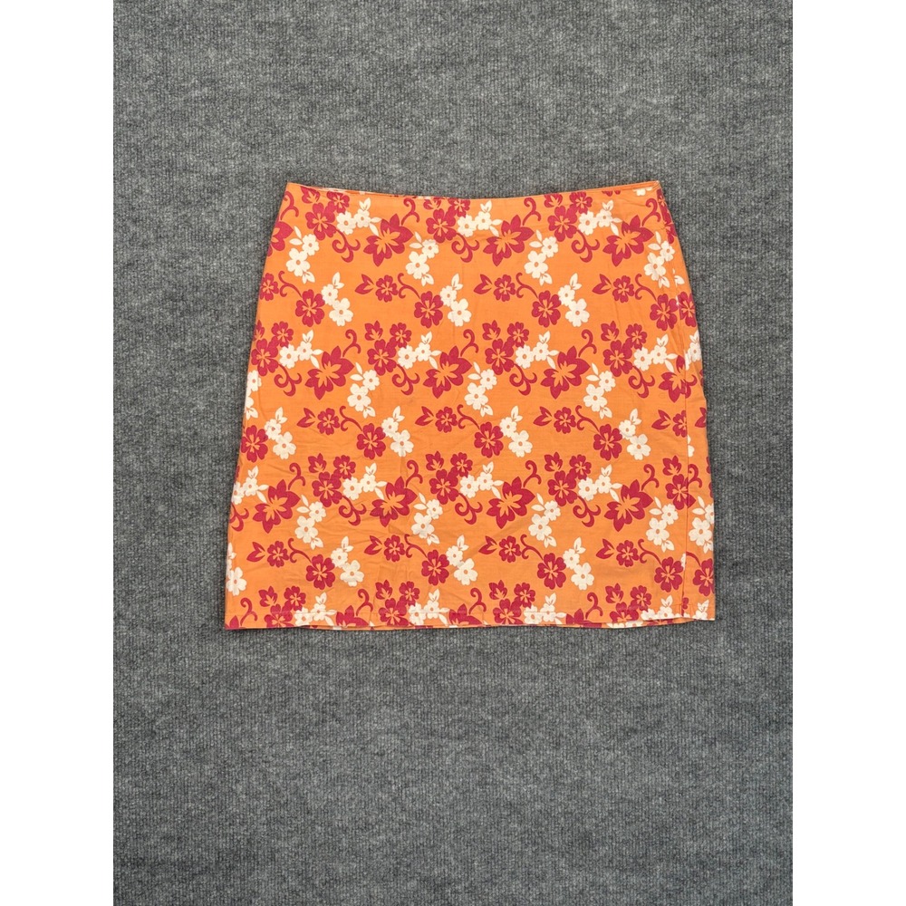 X-Mail Floral Mini Skirt Orange Red Hibiscus Y2K Summer Size S 36/38